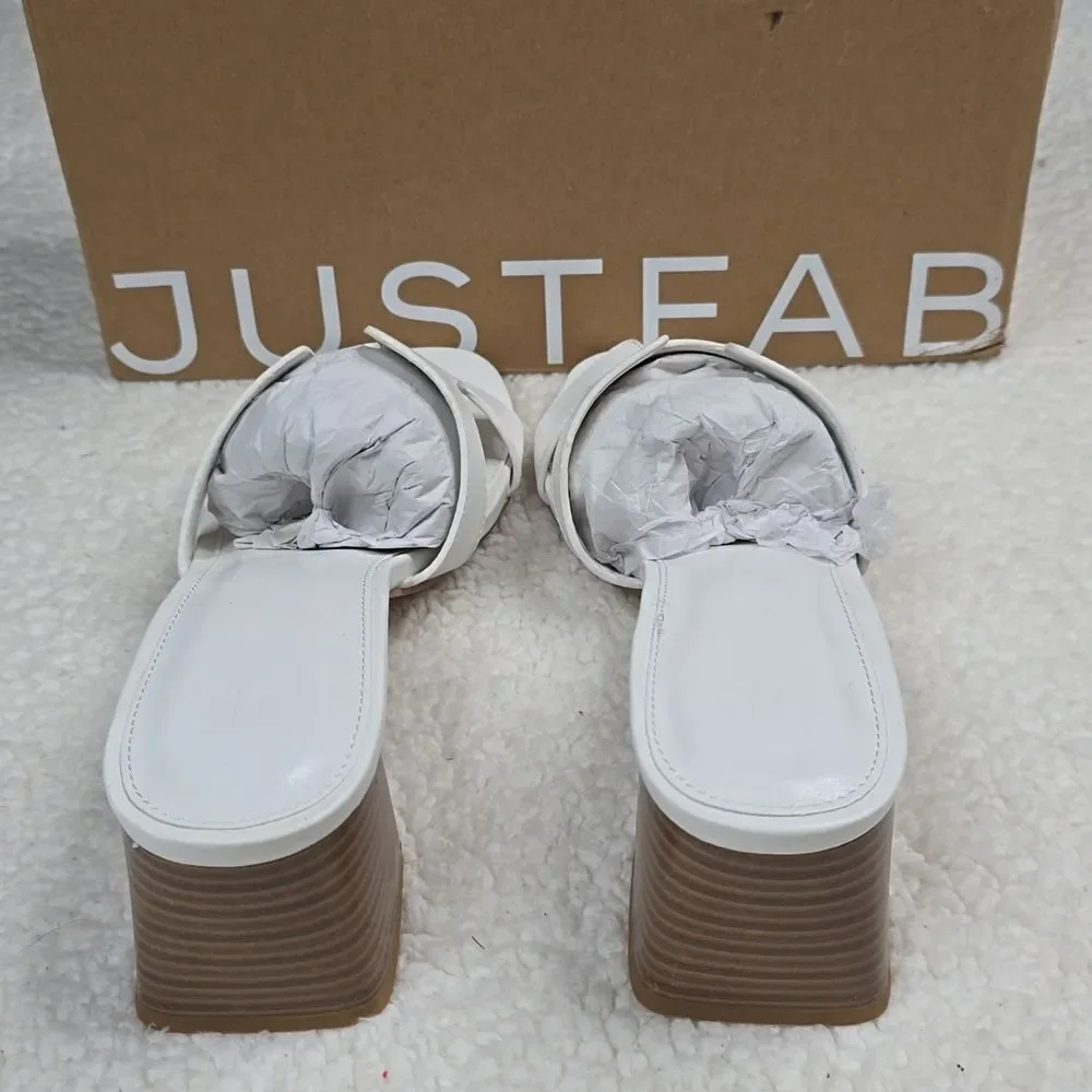 NIB JustFab Haidee Bright White Heeled Sandal Size 8.5 - Picture 4 of 9